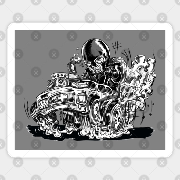 Ski Mask wearing Hot Rod Driving Riot Magnet by silentrob668